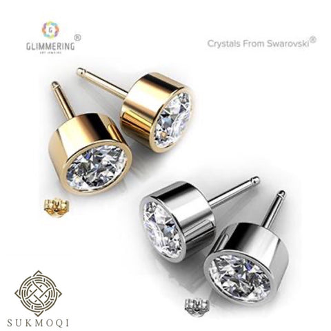 2 Pairs of Round Cut Stud Earrings Made with Swarovski Elements
