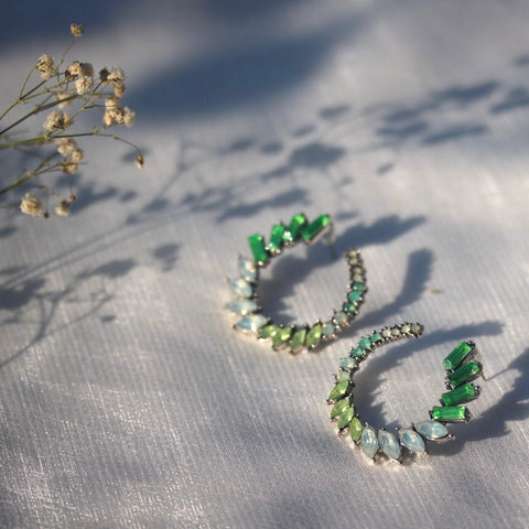 Emerald rhinestone hoop earrings